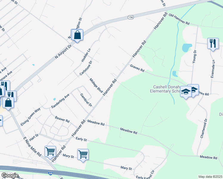 map of restaurants, bars, coffee shops, grocery stores, and more near 273 Hanover Road in Sandston