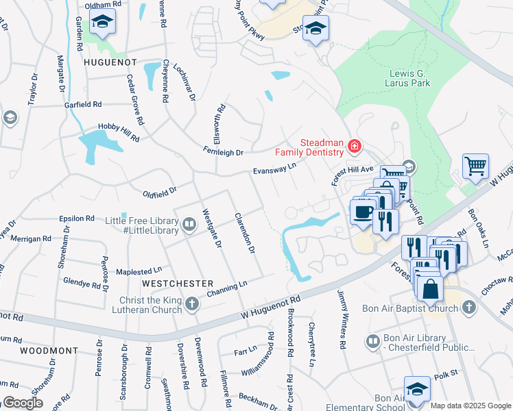 map of restaurants, bars, coffee shops, grocery stores, and more near 3100 Ragsdale Road in Richmond
