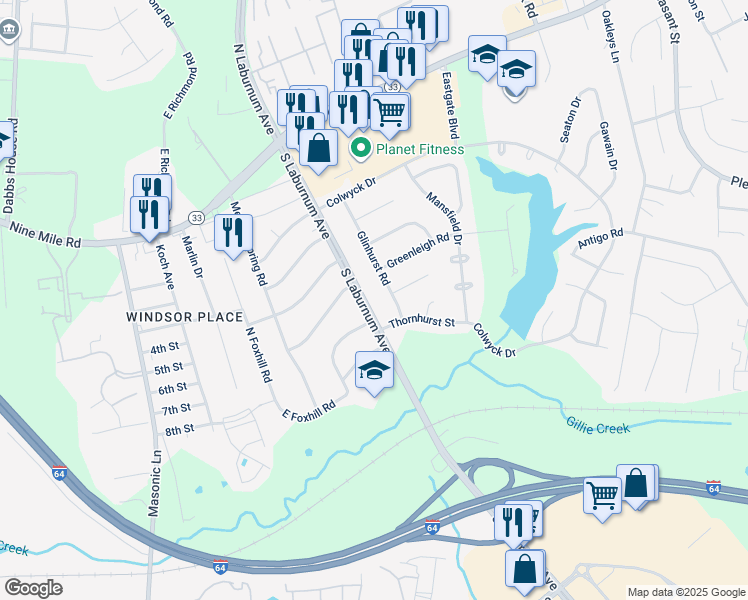 map of restaurants, bars, coffee shops, grocery stores, and more near 405 South Laburnum Avenue in Richmond