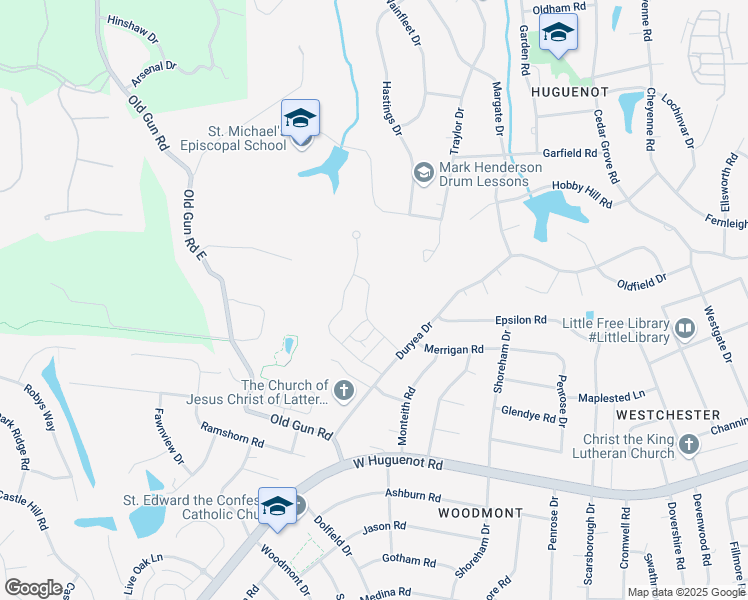 map of restaurants, bars, coffee shops, grocery stores, and more near 3421 Corley Home Drive in Richmond