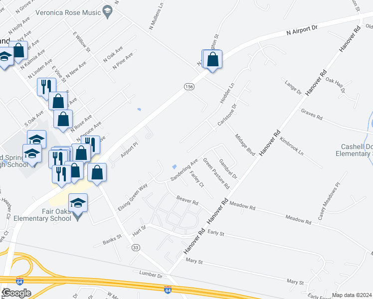 map of restaurants, bars, coffee shops, grocery stores, and more near 200 Carlstone Drive in Highland Springs