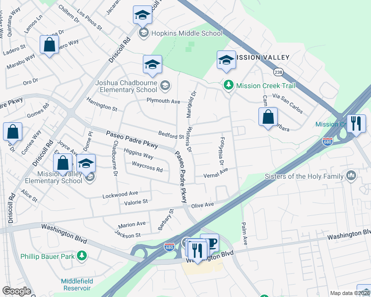 map of restaurants, bars, coffee shops, grocery stores, and more near 1075 Wisteria Drive in Fremont