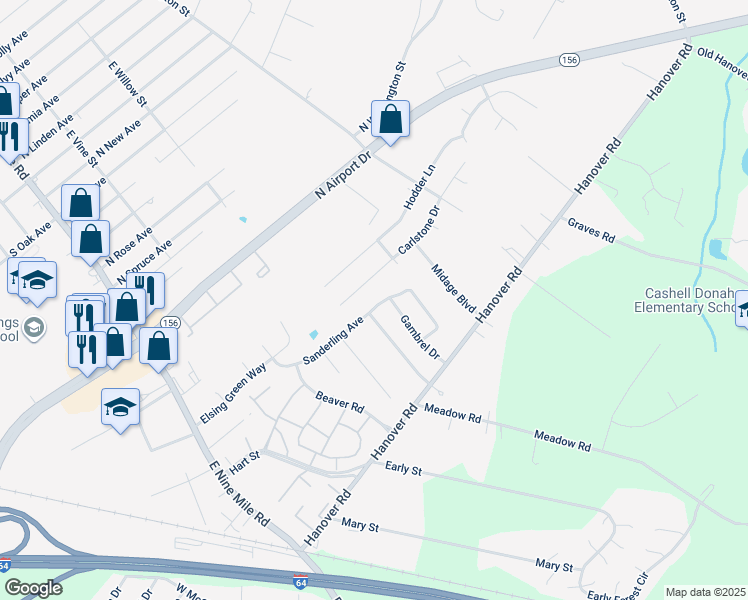 map of restaurants, bars, coffee shops, grocery stores, and more near 214 Sanderling Avenue in Sandston