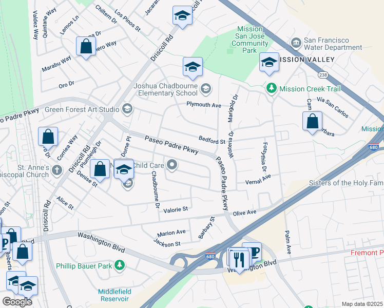 map of restaurants, bars, coffee shops, grocery stores, and more near 41813 Paseo Padre Parkway in Fremont