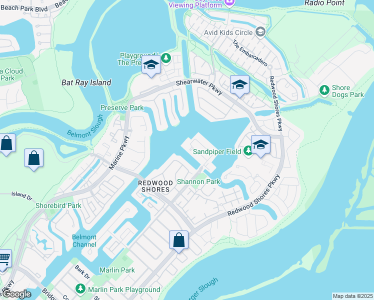 map of restaurants, bars, coffee shops, grocery stores, and more near 530 Baltic Circle in Redwood City