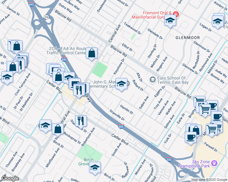 map of restaurants, bars, coffee shops, grocery stores, and more near 5272 Lawler Avenue in Fremont