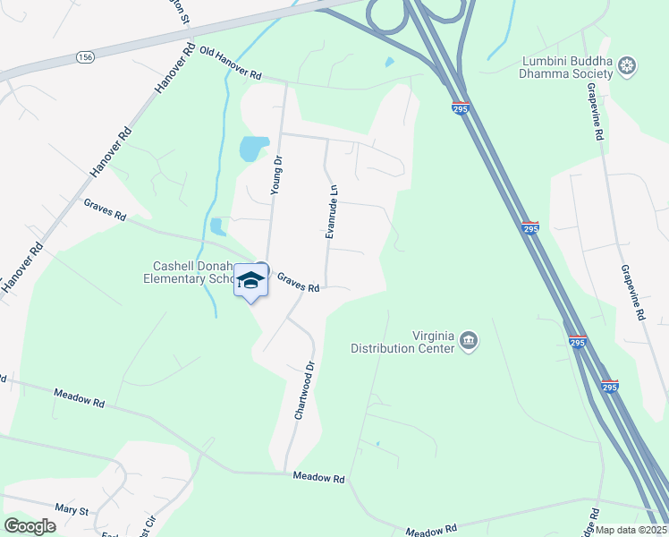 map of restaurants, bars, coffee shops, grocery stores, and more near 405 Evanrude Lane in Sandston