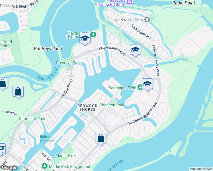 map of restaurants, bars, coffee shops, grocery stores, and more near 530 Baltic Circle in Redwood City