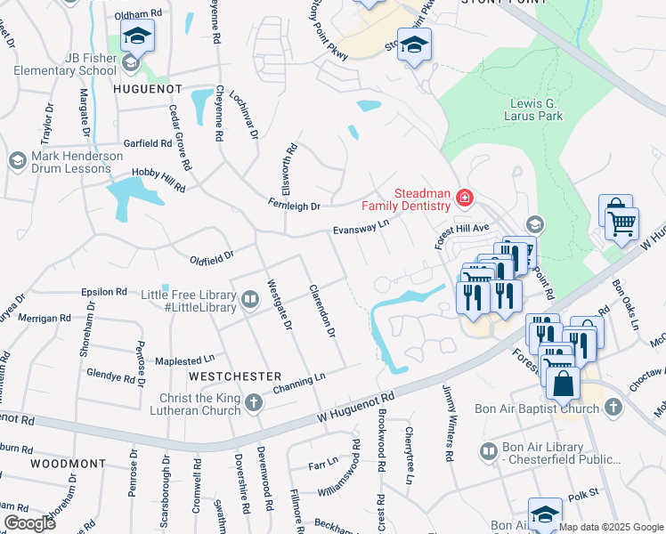map of restaurants, bars, coffee shops, grocery stores, and more near 3108 Ragsdale Road in Richmond