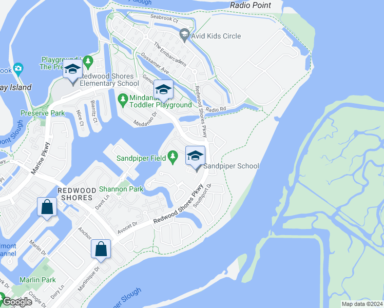 map of restaurants, bars, coffee shops, grocery stores, and more near 548 Seastorm Drive in Redwood City