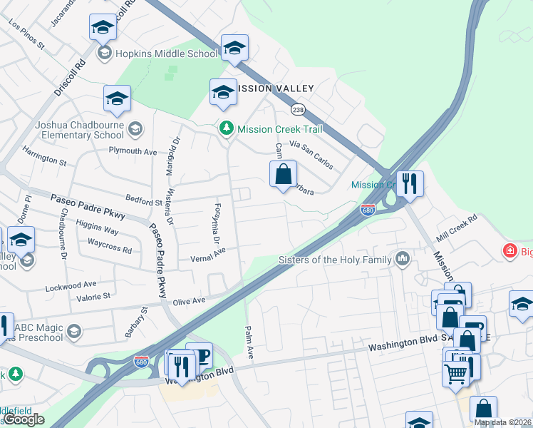 map of restaurants, bars, coffee shops, grocery stores, and more near 811 San Marco Avenue in Fremont