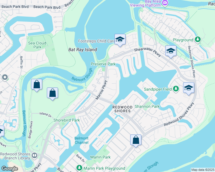 map of restaurants, bars, coffee shops, grocery stores, and more near 816 Corriente Point Drive in Redwood City