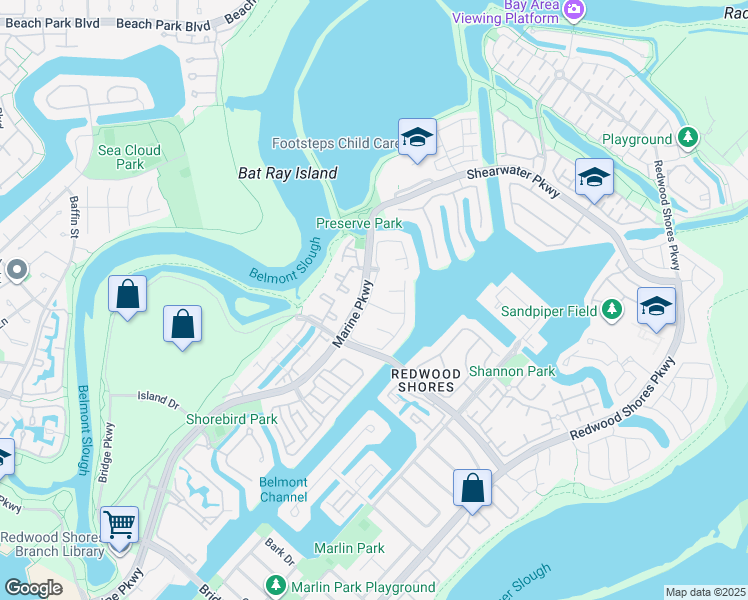 map of restaurants, bars, coffee shops, grocery stores, and more near 816 Corriente Point Drive in Redwood City