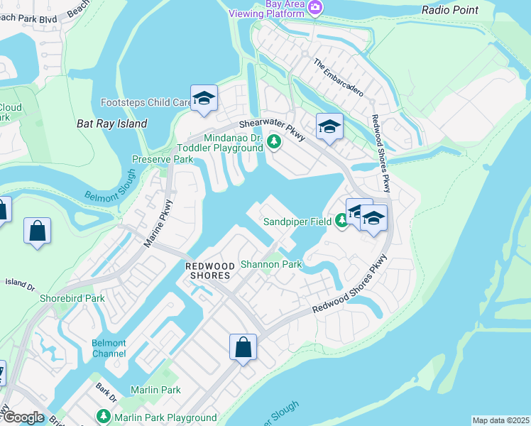 map of restaurants, bars, coffee shops, grocery stores, and more near 530 Baltic Circle in Redwood City