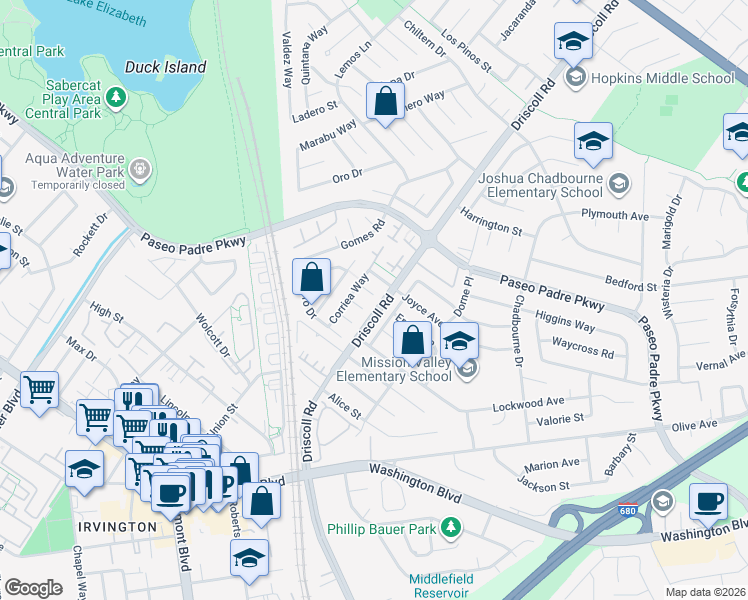 map of restaurants, bars, coffee shops, grocery stores, and more near 2395 Plumleigh Drive in Fremont