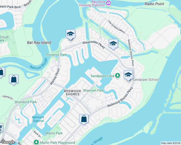 map of restaurants, bars, coffee shops, grocery stores, and more near 401 Baltic Circle in Redwood City