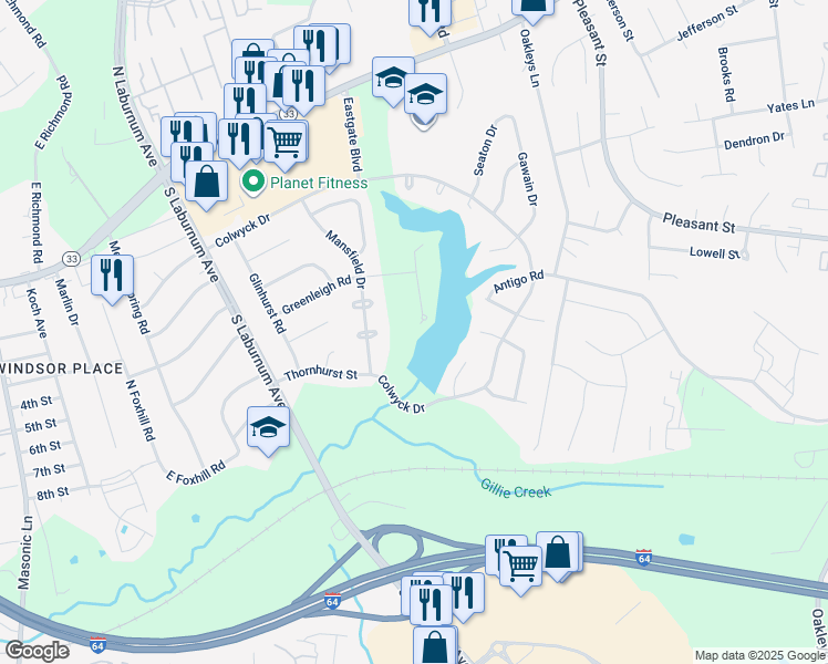 map of restaurants, bars, coffee shops, grocery stores, and more near 512 Mango Court in Richmond
