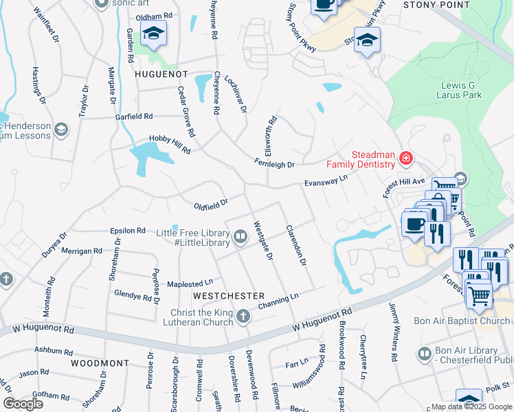 map of restaurants, bars, coffee shops, grocery stores, and more near 9634 Bellingham Lane in Richmond