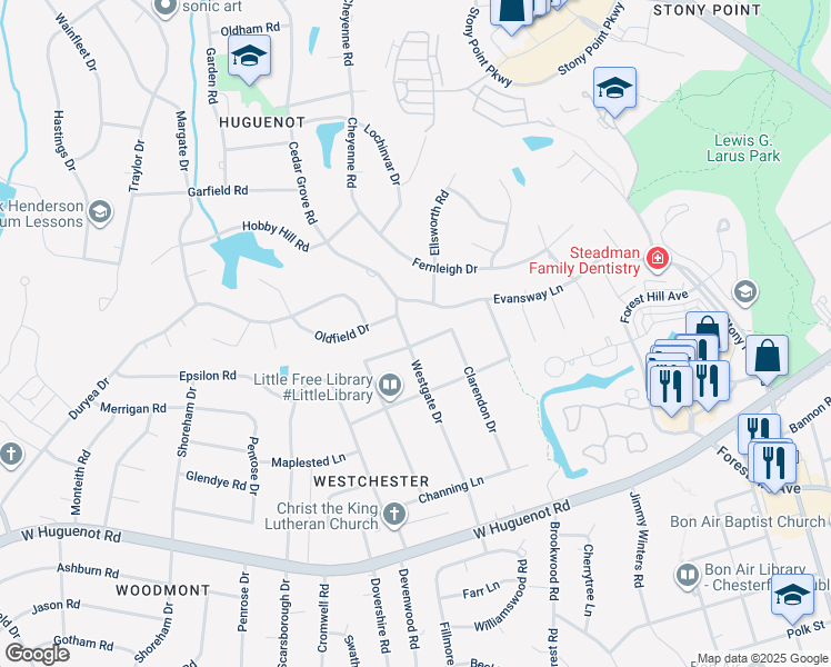 map of restaurants, bars, coffee shops, grocery stores, and more near 9634 Bellingham Lane in Richmond