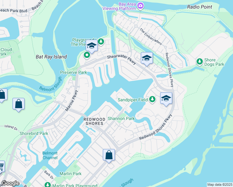 map of restaurants, bars, coffee shops, grocery stores, and more near 350 Baltic Circle in Redwood City