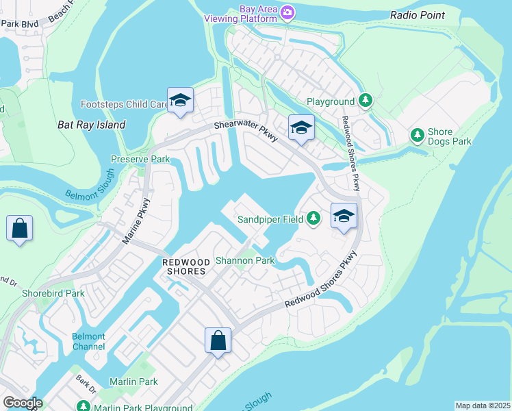 map of restaurants, bars, coffee shops, grocery stores, and more near 200 Baltic Circle in Redwood City