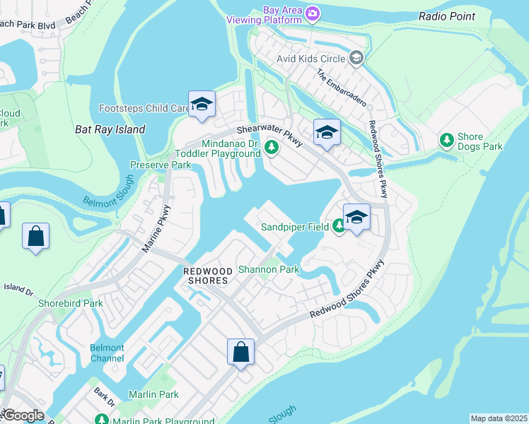 map of restaurants, bars, coffee shops, grocery stores, and more near 530 Baltic Circle in Redwood City