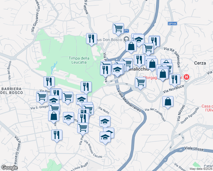 map of restaurants, bars, coffee shops, grocery stores, and more near 2-4 Via del Canalicchio in Canalicchio