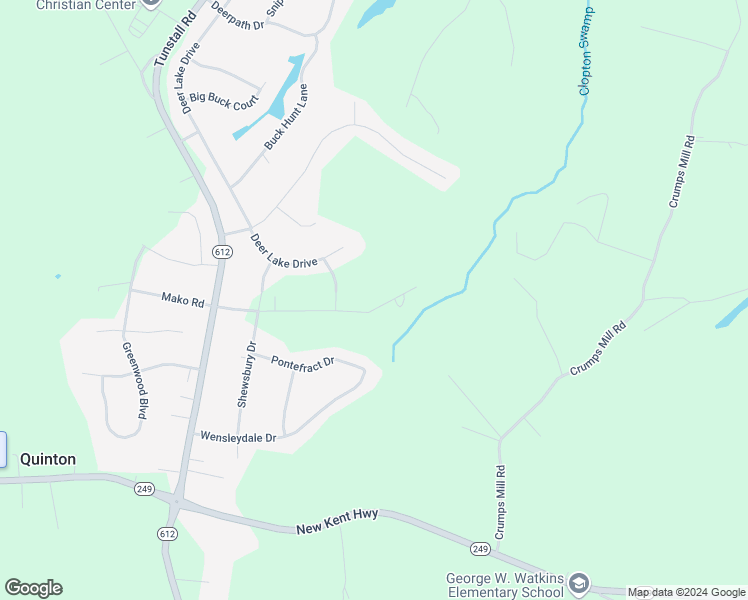 map of restaurants, bars, coffee shops, grocery stores, and more near 6100 Hingham Drive in New Kent