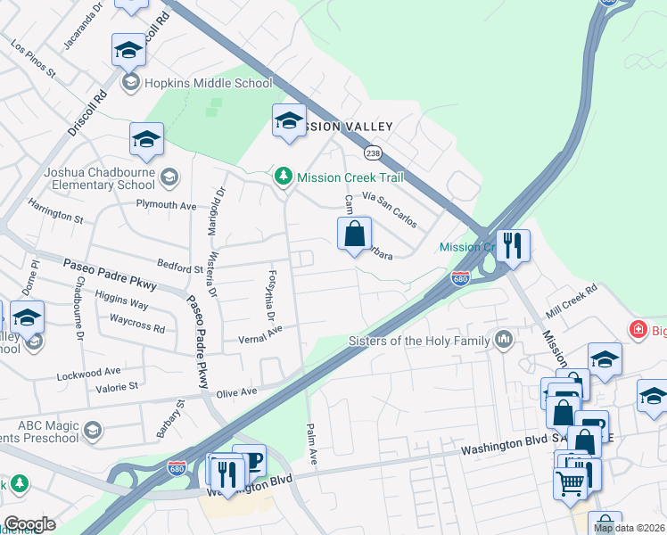 map of restaurants, bars, coffee shops, grocery stores, and more near 811 San Marco Avenue in Fremont
