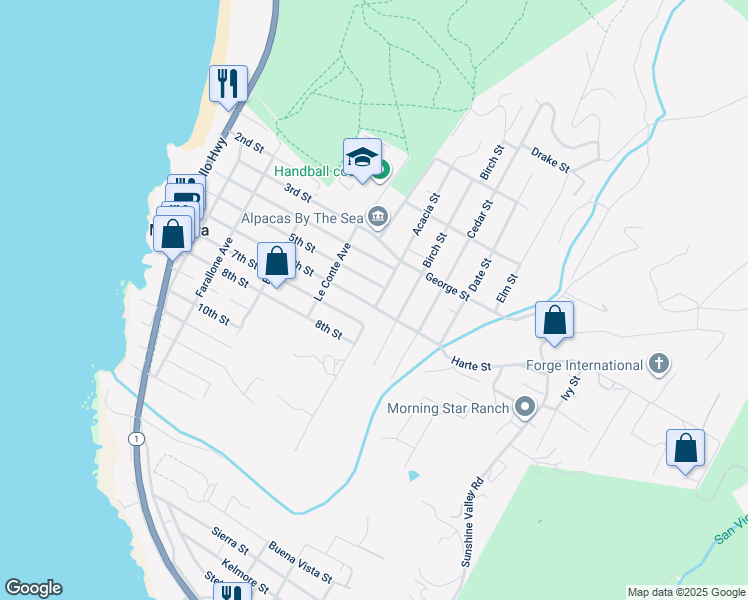 map of restaurants, bars, coffee shops, grocery stores, and more near 2 6th Street in Montara