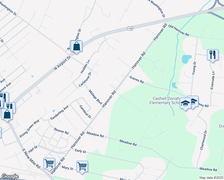 map of restaurants, bars, coffee shops, grocery stores, and more near 288 Hanover Road in Sandston