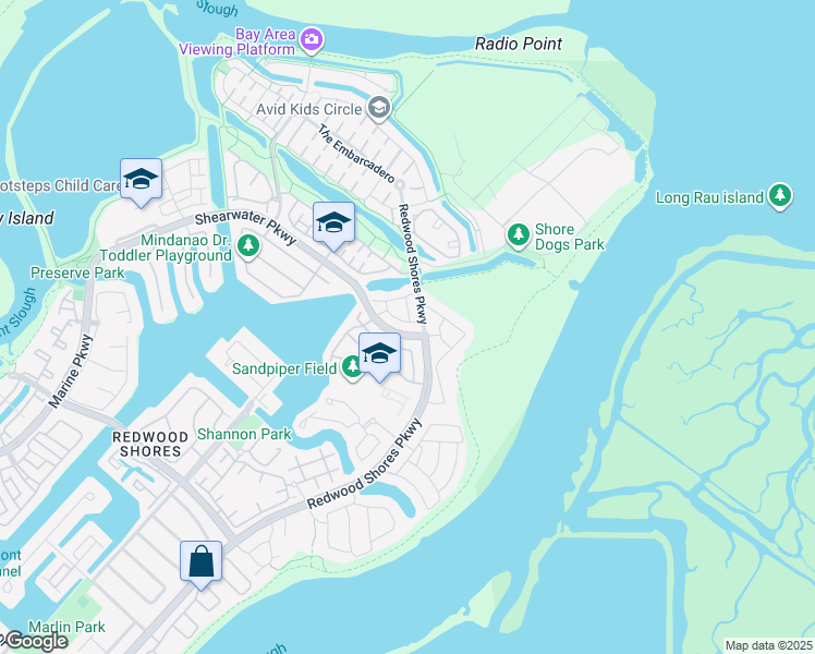 map of restaurants, bars, coffee shops, grocery stores, and more near 579 Shoal Circle in Redwood City