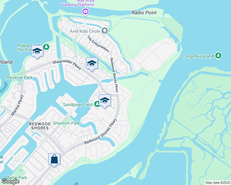 map of restaurants, bars, coffee shops, grocery stores, and more near 579 Shoal Circle in Redwood City