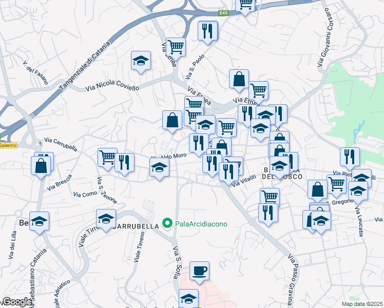 map of restaurants, bars, coffee shops, grocery stores, and more near 26 Via Madonna di Fatima in Gravina di Catania