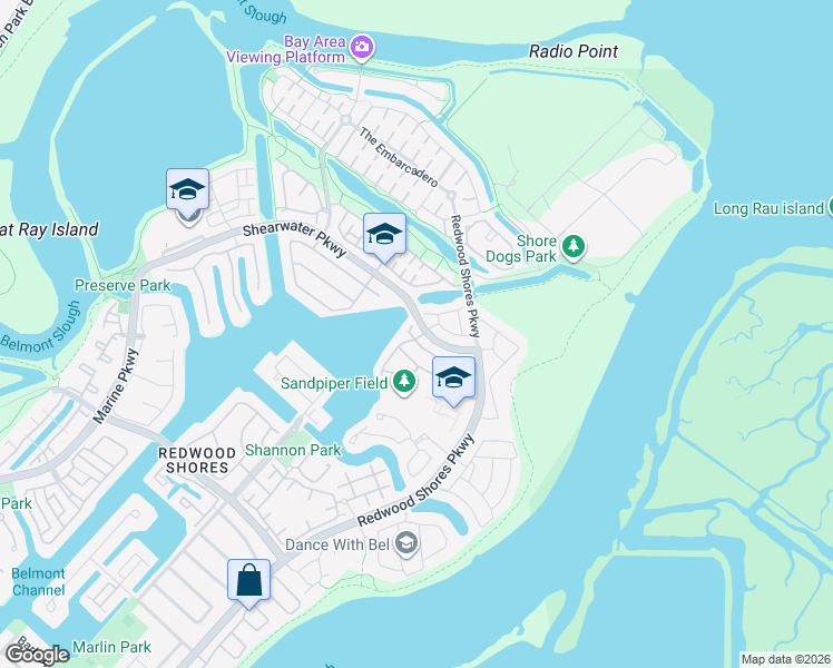 map of restaurants, bars, coffee shops, grocery stores, and more near 591 Shoal Circle in Redwood City