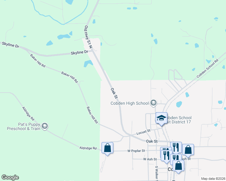 map of restaurants, bars, coffee shops, grocery stores, and more near Old Highway 51 in Cobden