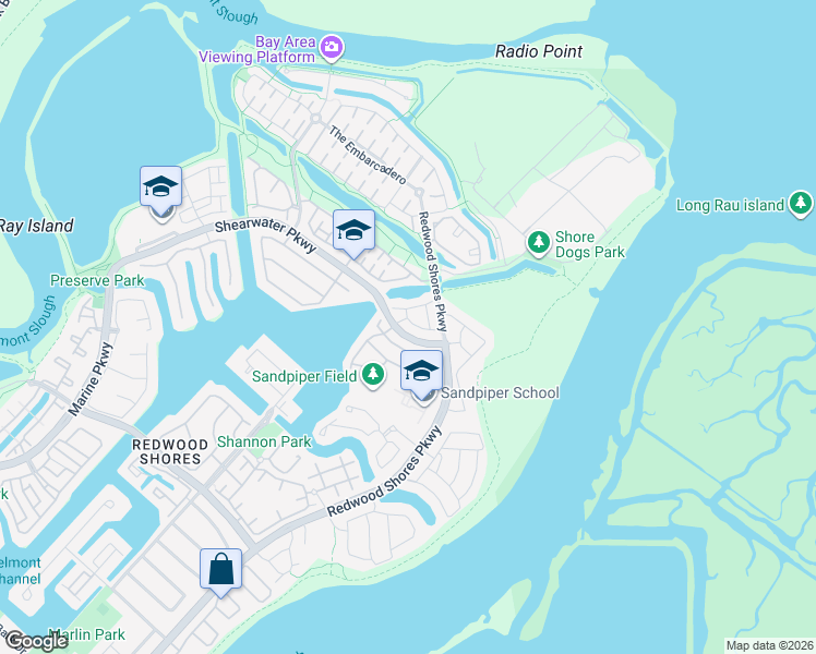 map of restaurants, bars, coffee shops, grocery stores, and more near 591 Shoal Circle in Redwood City