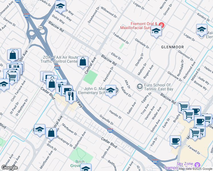 map of restaurants, bars, coffee shops, grocery stores, and more near 5169 Lawler Avenue in Fremont