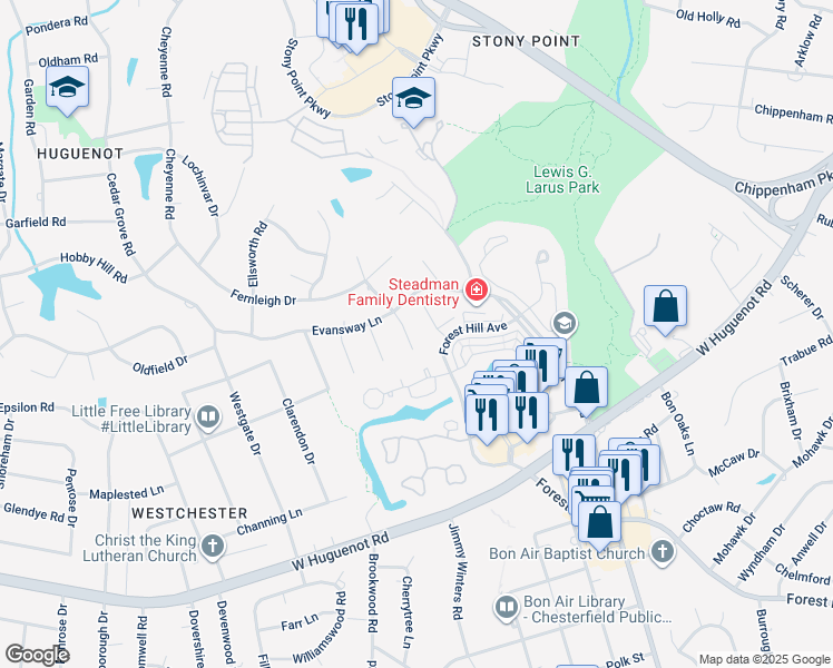 map of restaurants, bars, coffee shops, grocery stores, and more near 3111 Domino Road in Richmond