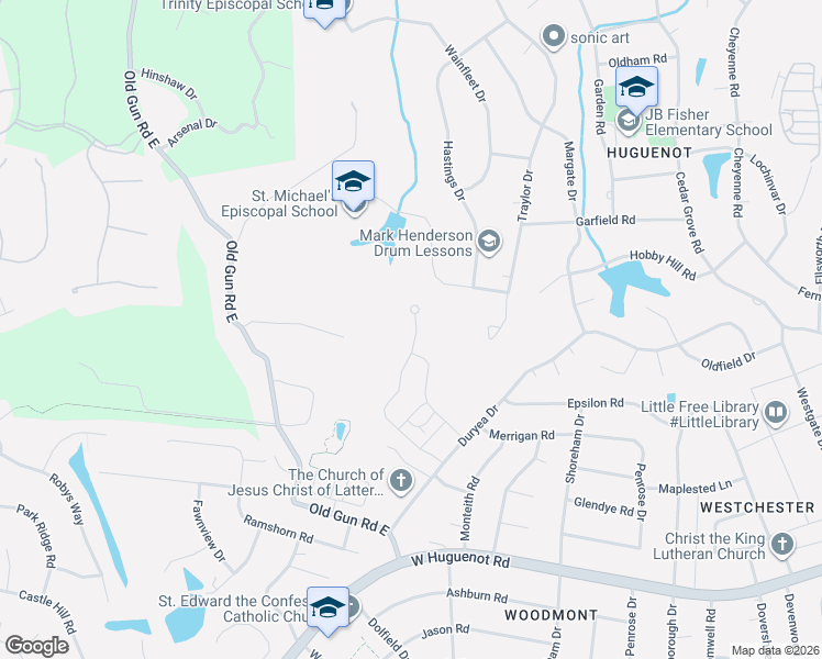 map of restaurants, bars, coffee shops, grocery stores, and more near 3540 Archer Springs Terrace in Richmond