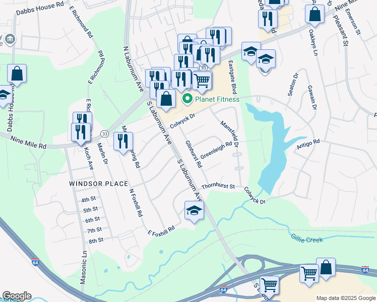 map of restaurants, bars, coffee shops, grocery stores, and more near 200 Glinhurst Road in Richmond
