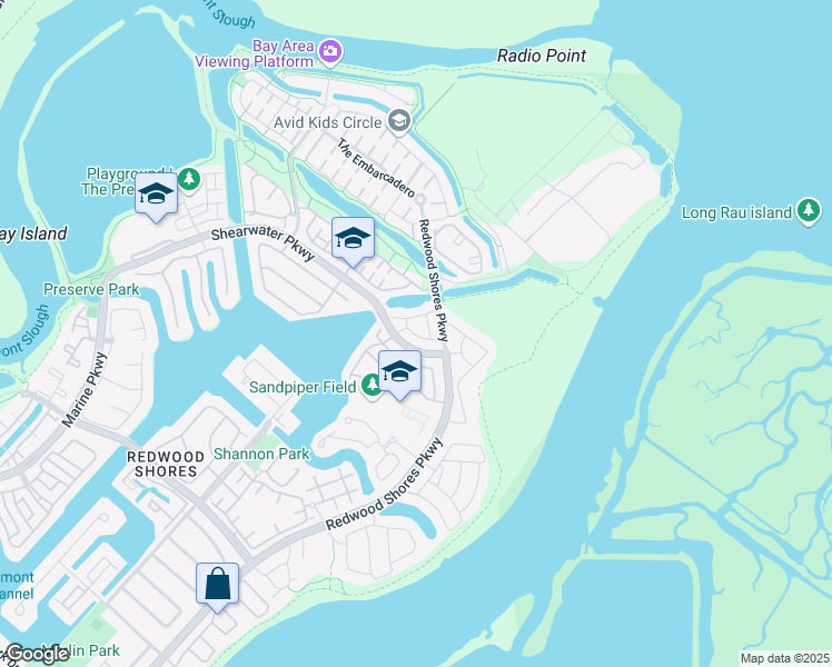 map of restaurants, bars, coffee shops, grocery stores, and more near 585 Shoal Circle in Redwood City