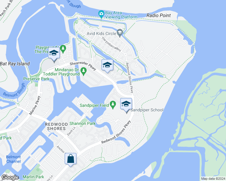 map of restaurants, bars, coffee shops, grocery stores, and more near 503 Osprey Court in Redwood City