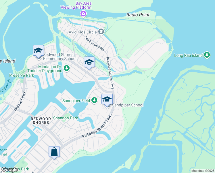 map of restaurants, bars, coffee shops, grocery stores, and more near 584 Shoal Circle in Redwood City