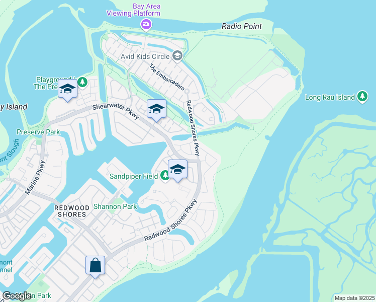 map of restaurants, bars, coffee shops, grocery stores, and more near 583 Shoal Circle in Redwood City