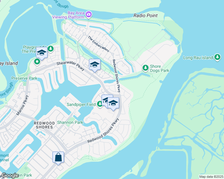 map of restaurants, bars, coffee shops, grocery stores, and more near 585 Shoal Circle in Redwood City