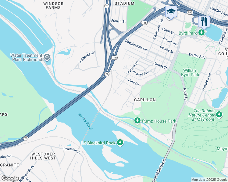 map of restaurants, bars, coffee shops, grocery stores, and more near 1508 Sunset Lane in Richmond