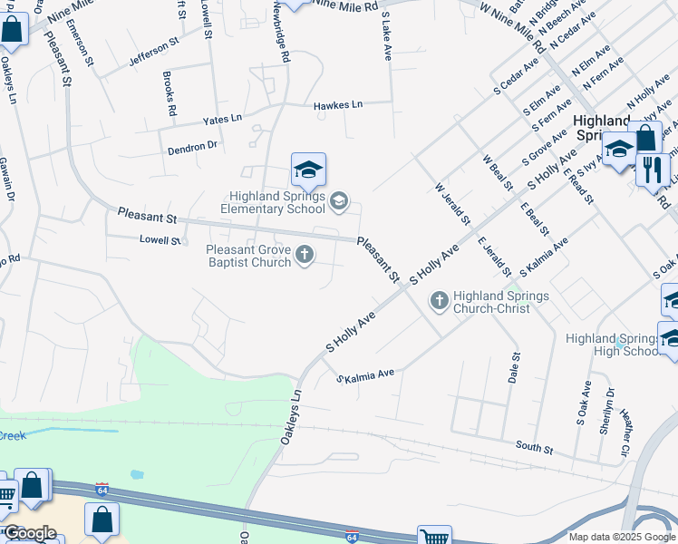 map of restaurants, bars, coffee shops, grocery stores, and more near 403 Tina Drive in Highland Springs