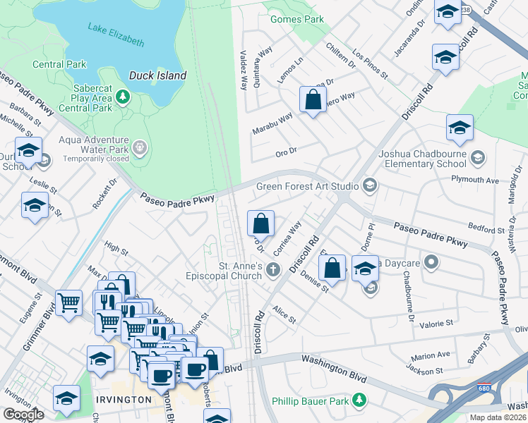 map of restaurants, bars, coffee shops, grocery stores, and more near 2356 Gomes Road in Fremont