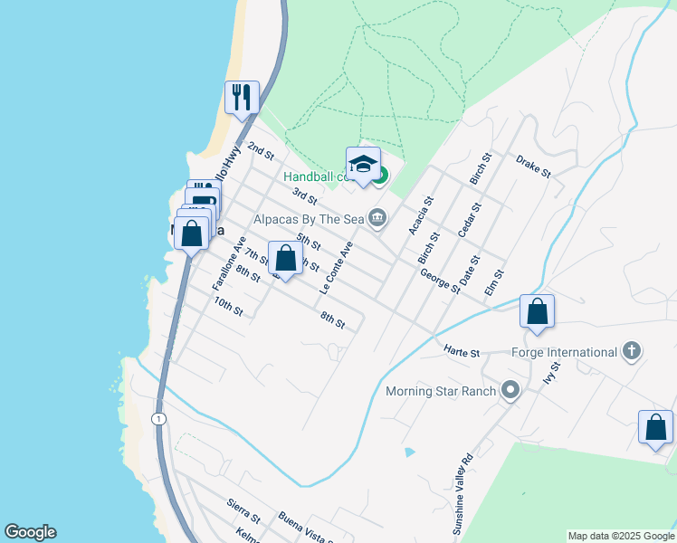 map of restaurants, bars, coffee shops, grocery stores, and more near 505 6th Street in Montara